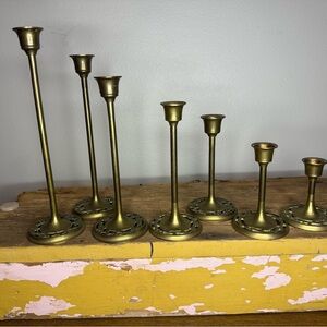 Vintage Set of 7 Brass Tiered Taper Candle Holders Candlesticks Made in Taiwan